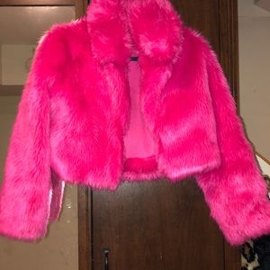 Hot Pink Faux Fur Cropped Jacket - Smal
